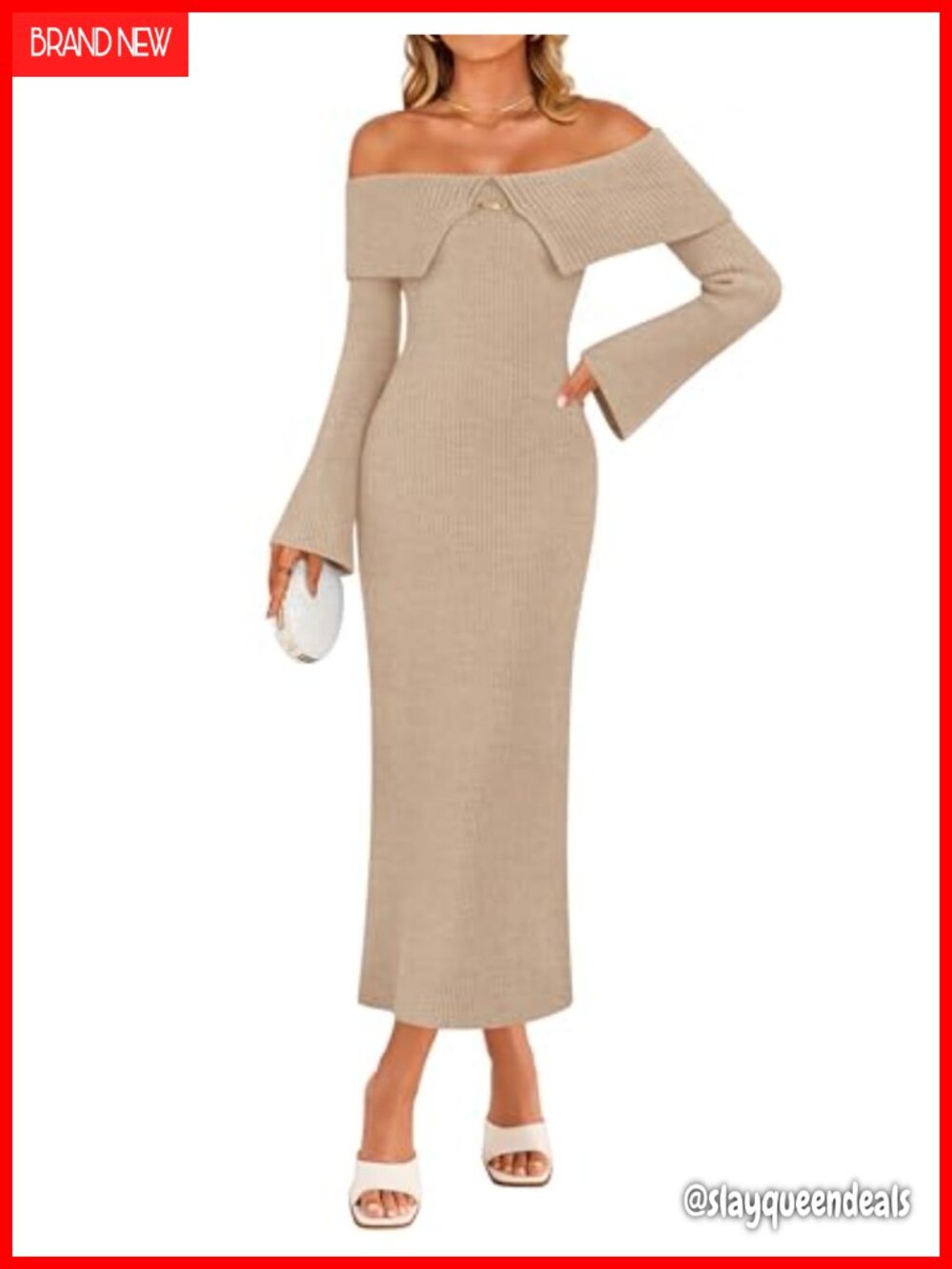 Off Shoulder Bodycon Sweater Dress Long Sleeve Maxi Fall Winter Party